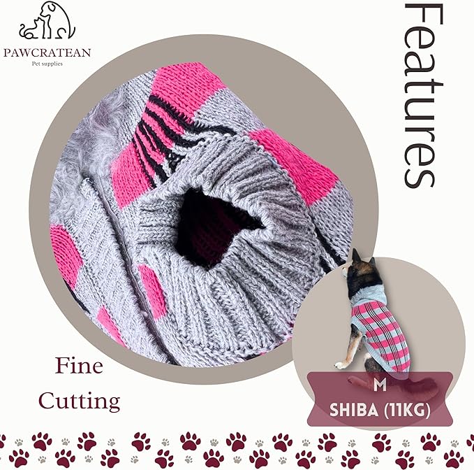 Cute Sweater for Dogs and Cats Soft Flannel Pet Outfit Warm and Cozy Animal Hoodie Small to Large Pet Clothes for Halloween Parties and Everyday Wear (Large, Pink Checkered with Hat)
