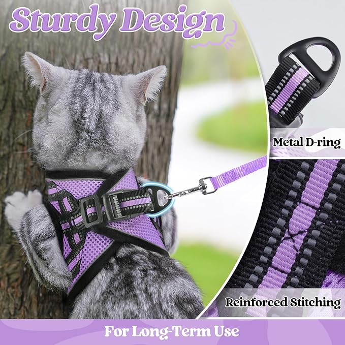 rabbitgoo Cat Harness and Leash Set for Walking Escape Proof, Adjustable Soft Kittens Vest with Reflective Strip for Cats, Comfortable Outdoor Vest, Light Purple, S