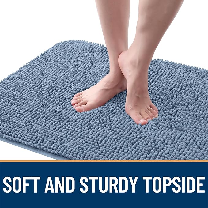 OLANLY Dog Door Mat for Muddy Paws 24x16, Absorbs Moisture and Dirt, Absorbent Non-Slip Washable Doormat, Quick Dry Chenille Mud Mat for Dogs, Entry Indoor Entryway Carpet for Inside Floor, Airy Blue