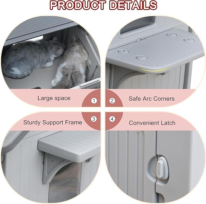 Rockever Plastic Insulated Outdoor Cat House with Escape Door, 2 Story Waterproof Cat House for Outdoor Cats for Feral Cats, Elevated Outside Cat Shelter, Clean and Assemble Easily