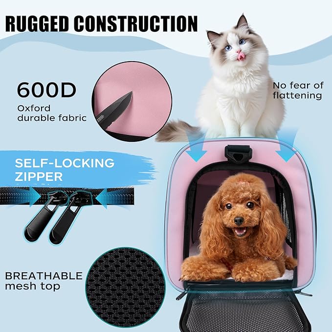 Cat Carriers Soft-Sided,Pet Carrier for Small Cats Dogs Puppies up to 1-15 LBS,TSA Airline Approved, (Medium,Pink)