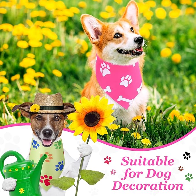 Abbylike 50 Pcs Paw Print Dog Bandanas Bulk Soft Triangle Scarves for Pets Party Costume Doggie Walking Photo Props Bibs for Pets Shops Adoption Events Halloween Party Gifts(31.5 x 21.7 x 21.7 Inch)
