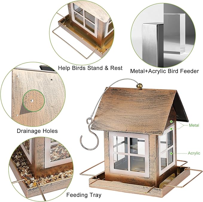 Bird Feeders, Heavy Duty Metal Bird Feeder for Outdoors Hanging, Weatherproof Large Capacity Wild Birdfeeder for Outside Garden Yard, Country House Shape