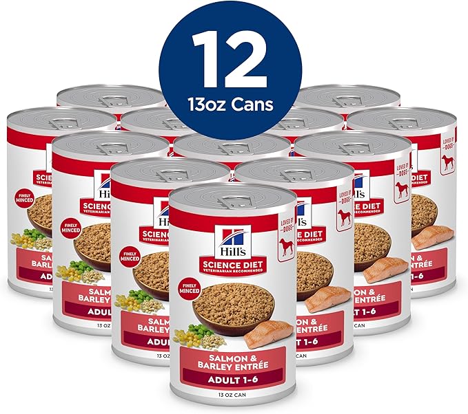 Hill's Science Diet Adult 1-6, Adult 1-6 Premium Nutrition, Wet Dog Food, Salmon & Barley Loaf, 13 oz Can, Case of 12