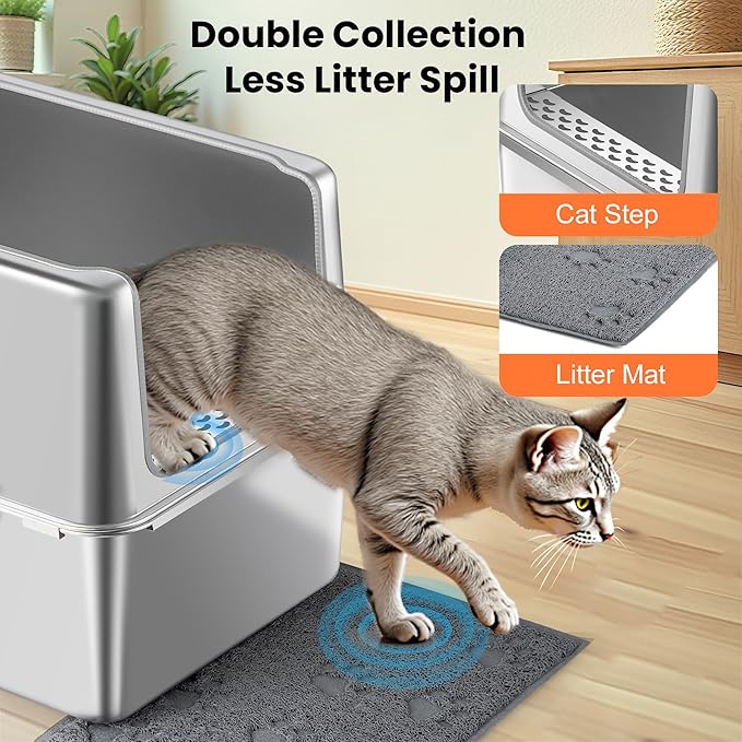 Stainless Steel Litter Box with Metal Lid and Scoop - Enclosed Metal Litter Box for Large Cats, Rust-Resistant, Odor-Control, Easy to Clean, Durable & Long-Lasting with Round Edge (XXL)