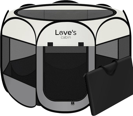 Love's cabin Pet Puppy Dog Playpen, Large Dog Tent Crates Cage Indoor/Outdoor, Portable Playpen for Cat, Foldable Pop Up Dog Kennel Playpen with Carring Case, Removable Zipper Top, Grey