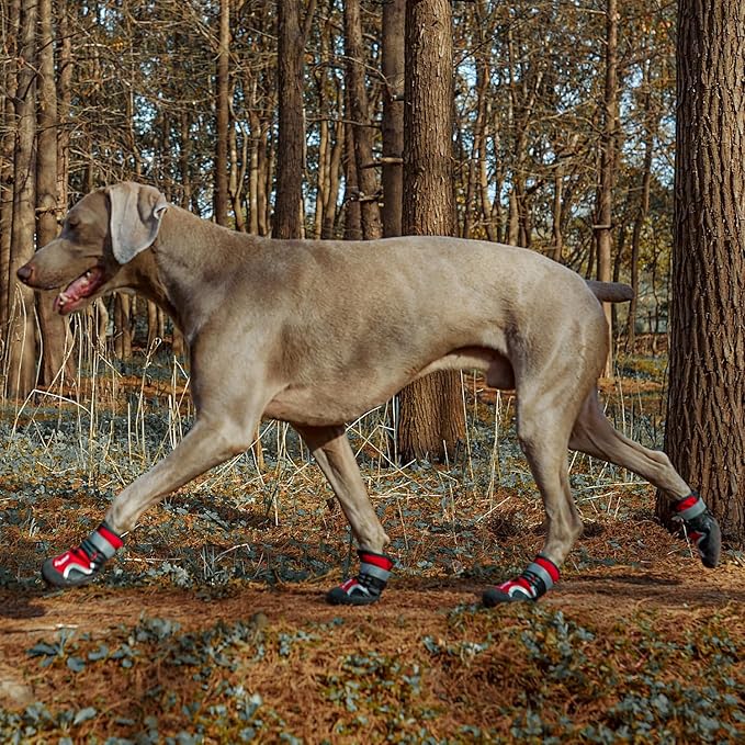 Dog Shoes, Waterproof Dog Boots & Paw Protectors with Anti-Slip Sole, 4pcs/Set Pet Dog Booties, Reflective Dog Shoes for Small Medium Large, Winter Snowy Summer Hot Pavement (Red, 8# (2XL))