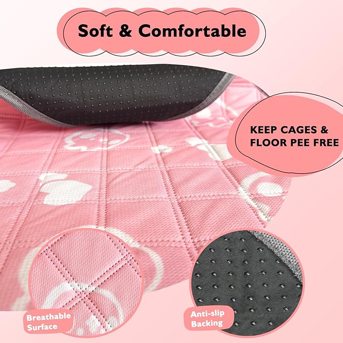 2 Pack Guinea Pig Bedding - Washable Guinea Pig Liner for Midwest Cage, Waterproof Reusable & Anti Slip Pee Pads Super Absorbent Mats for Small Animals Rabbit Hamster Rat (Pink, 48 x 24 Inch)