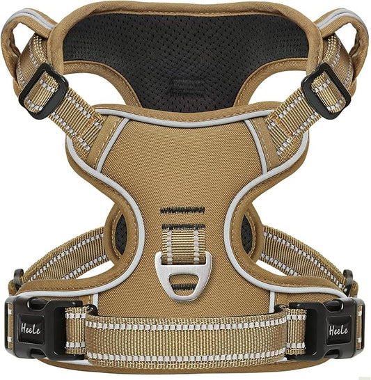 HEELE Dog Harness, Dog Harness for Small Medium Large Dogs No Pull Adjustable Padded Reflective Harness with Handle for Walking Training, Brown, XS