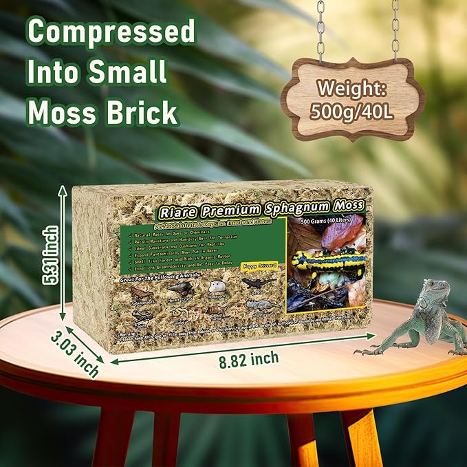 Riare 1.1LB Premium Sphagnum Moss for Reptiles- 25QT Natural Reptile Moss Dried, Forest Live Moss for Terrarium, Frogs Snake Peat Moss Bedding for Leopard Gecko Turtle Anoles Salamanders Orchid Plants