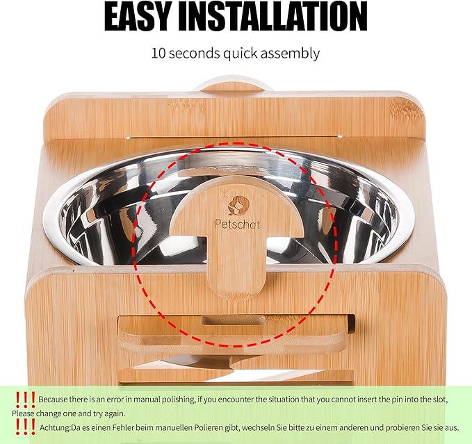 Elevated Dog Bowl, 6 Heights Adjustable Raised Dog Bowl 2.4″-6.7″, with Food Grade 304 Stainless Steel 15 OZ, Bamboo Dog Bowl Stand for Small & Medium Dogs Cats, 1 Pack