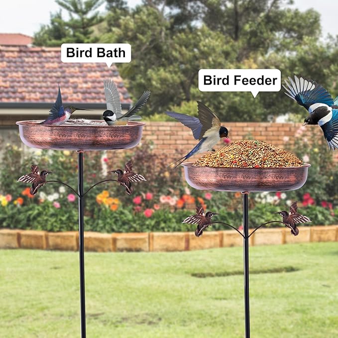 Small Metal Bird Bath for Outside, 10" Dia Bowl Bird Baths Feeder Bowl for Outdoors, Vintage Birdbaths Standing for Garden Patio Yard Lawn Decor (Bronze with bird)