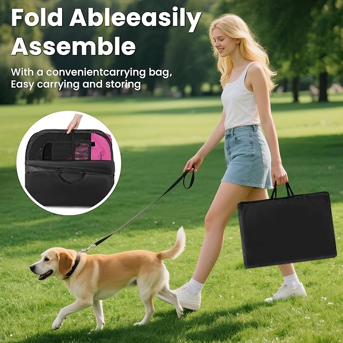 Love's cabin Pet Puppy Dog Playpen, Medium Dog Tent Crates Cage Indoor/Outdoor, Portable Playpen for Cat, Foldable Pop Up Dog Kennel Playpen with Carring Case, Removable Zipper Top, Pink