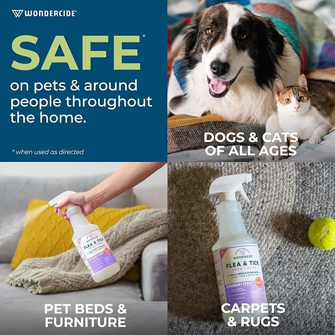 Wondercide - Flea, Tick & Mosquito Spray for Dogs, Cats, and Home - Flea and Tick Killer, Control, Prevention, Treatment - with Natural Essential Oils - Pet and Family Safe - Rosemary 32 oz