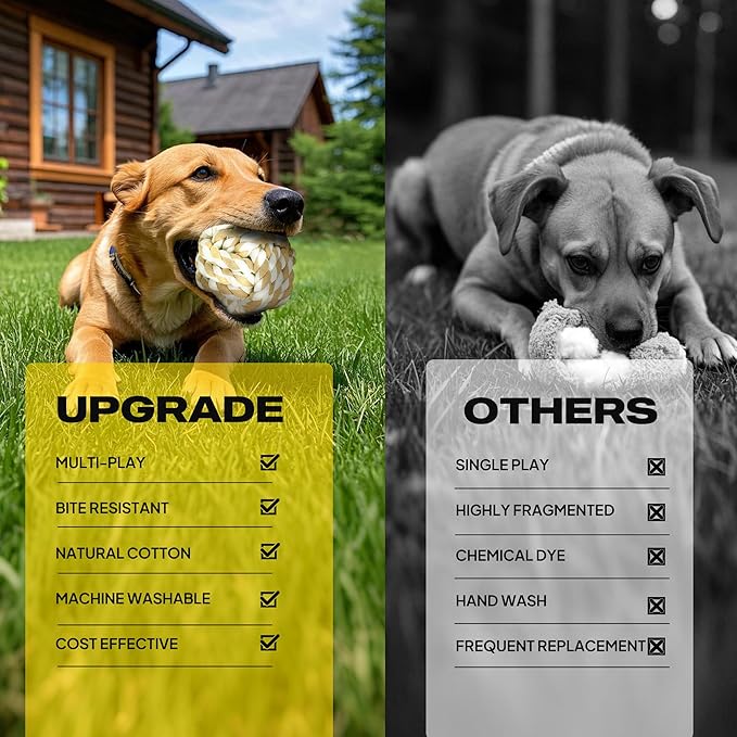 Fida Heavy Duty Dog Rope Toys for Aggressive Chewers 4pcs Pack – Natural Cotton Dog Chew Toys for Large Dogs, Tug-of-War & Fetch Rope Ball/Ring/Knot/Twist to Keep Them Busy