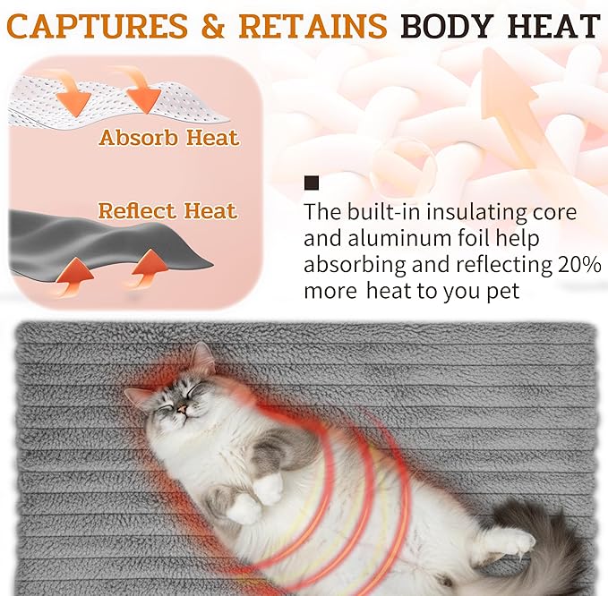 NWK Pack of 4 Fluffy Self Warming Cat Mat, Cat Blanket, Thermal Dog Mat, Washable, Non-Slip Bottom for Sofa & Crate & Kennel & Car Seat (Misty Gray, Small (19'' X 15'' X 0.7''))