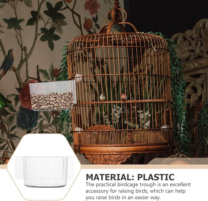 Kisangel 2PCS Bird Cage Feeder Trough, Clear Bird Feeder Cups Parrot Water Bowl for Cage Replacement