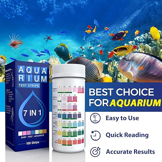 Aquarium Test Strips 7 in 1 for Freshwater 100 Strips Fish Tank Water Testing Kit for Aquarium Pond -Testing Nitrate Nitrite Hardness Chlorine pH Carbonate Alkalinity Accurate