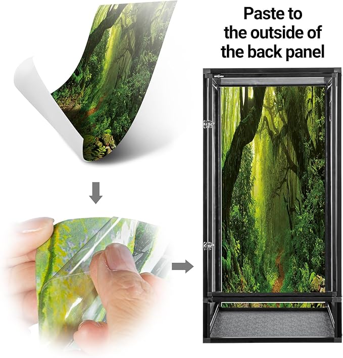 REPTI ZOO 18" x 18" x 36" Front Opening Chameleon Cage with 3-Sided Metal Mesh, 50 Gallon Screen Vertical Terrarium with Background Sticker, Tall Enclosure for Chameleon, Tree Frog, Arboreal Reptiles