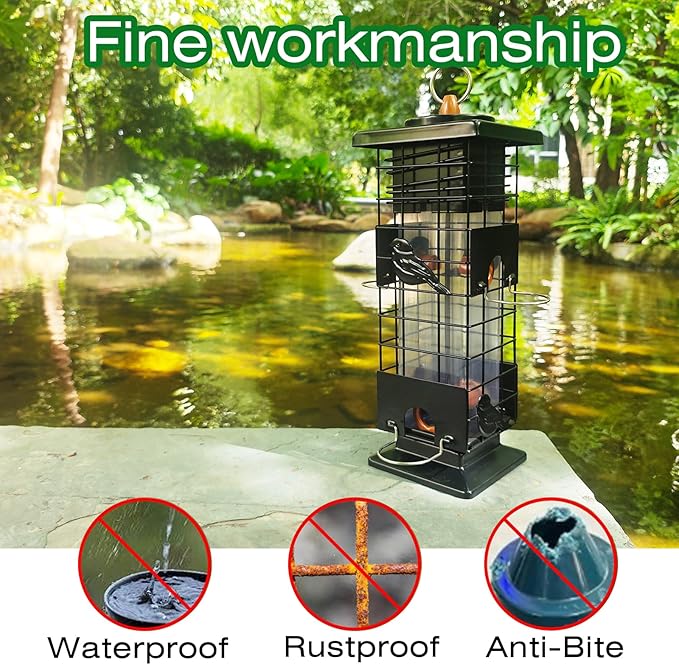 Squirrel Proof Bird Feeders Outdoor Hanging Metal Feeder, 4 Ports for Wild Birds | Weather-Resistant, 2.5 LB Capacity, Ideal for Family Yards & Gardens