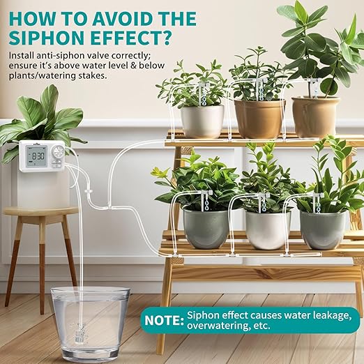 Automatic Watering System for 15 Potted Plants, Automatic Drip Irrigation Kit with Adjustable Water Flow, Programmable Water Timer with Dual Power Supply, for Balcony/Garden/Greenhouse Plants