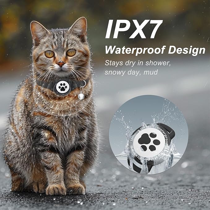 Airtag Cat Collar, Stretchy Kitten Collar with Apple Air Tag Holder, Lightweight and Comfortable, Ultra Elastic GPS Cat Collars for Cats Kittens and Puppies, 8-12.5 Inch, Black