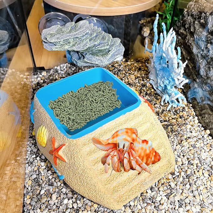 Hermit Crab Water Bowl with Climbing Ramp, Resin Reptile Water Dish Tortoise Habitat Accessories for Turtle, Snake, Lizard, Frog, Gecko, Bearded Dragon (M)