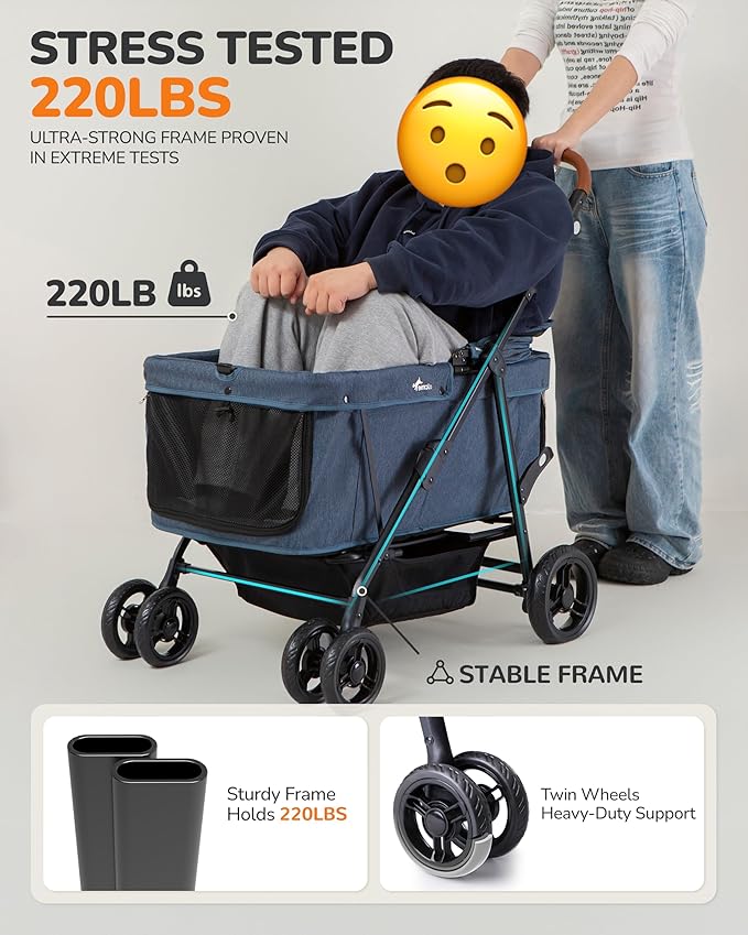 Dog Stroller for Large & Medium Dogs (20–132 lbs), Pet Stroller for 2 Small Dogs, Extra Large Heavy Duty, Foldable & Ventilated, Pink or Navy