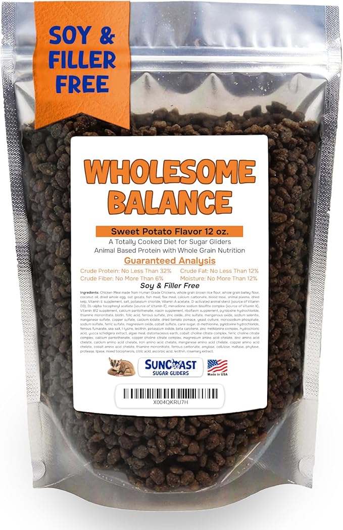 Wholesome Balance Food - Complete Nutrition with High Animal Protein, Calcium, Vitamins & Minerals, Premium Dense Food for Sugar Gliders and Small Animals - Sweet Potato, 12 oz