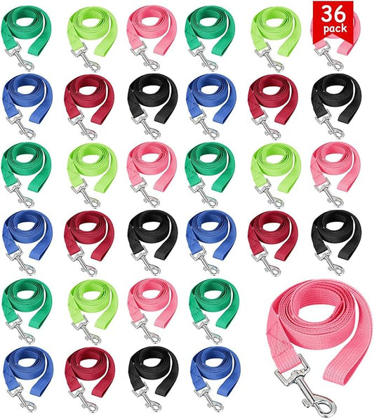 Hillban 36 Pcs Dog Leash Bulk 5 ft Multicolored Puppy Training Leash Slip Pet Traction Nylon Rope for Small Medium Dogs Agility, Yard, Camping, Backyard Play(6 Colors)