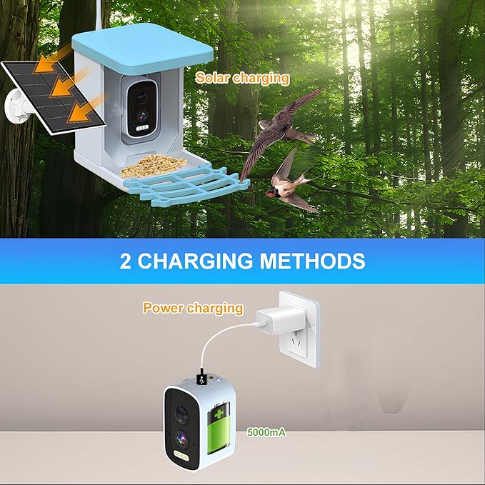 Bird Feeder with Camera,1080P HD AI Identify Bird Species Solar Panel,Automatic Bird Capture Video & Motion Detection,Squirrel Proof Bird Feeders, Gift for Bird Lover Watching Birds.