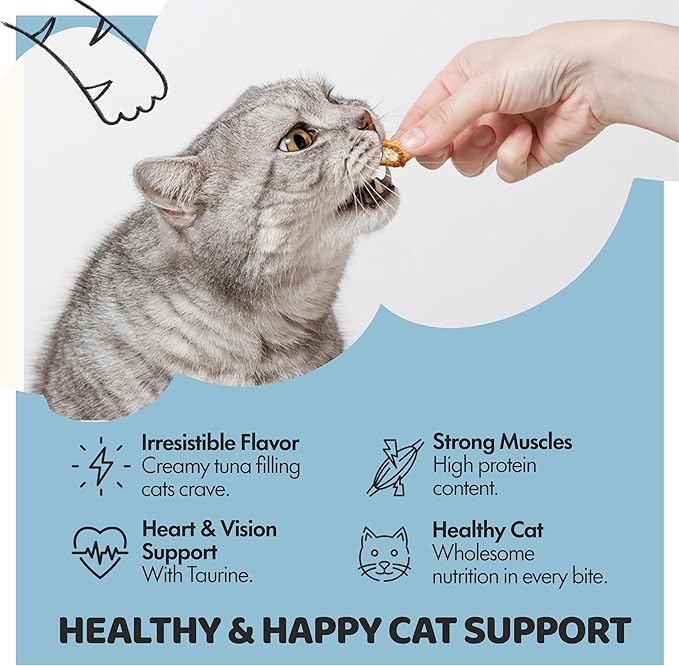 Crunchy Cat Treats – Dual‐Texture Crunch & Creamy Soft Feline Snack Bites for All Life Stages, Great for Training Treat Value Bags (1 Pound, Tuna)