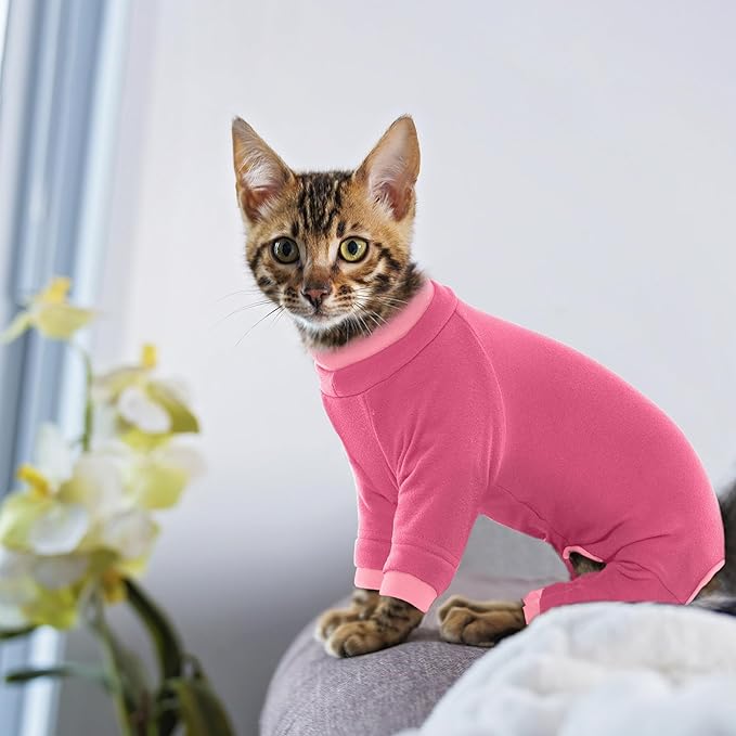 PUMYPOREITY Cat Hair Sticky Sweater, Recovery Suit - Breathable & Lightweight for Post-Surgery Protection, Cat Onsie Prevents Licking Wounds, Pink, 2XL