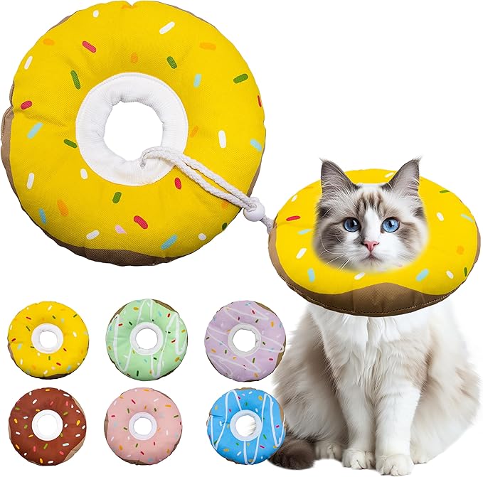 Cat Cone Collar Soft, Adjustable Cat Recovery Collar Kitten Cones to Stop Licking, Cute Donut E Collar After Surgery, Cats Neck Pillow Cone Elizabethan Cones of Shame (Waterproof Yellow, Large)