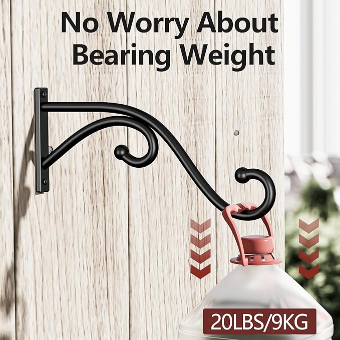 Plant Hook Hanging Plant Brackets - 2 Pack 10 Inch Plant Hanger, Metal Plant Wall Hooks for Hanging Flower Basket, Lanterns, Bird Feeder, Wind Chimes Indoor & Outdoor.