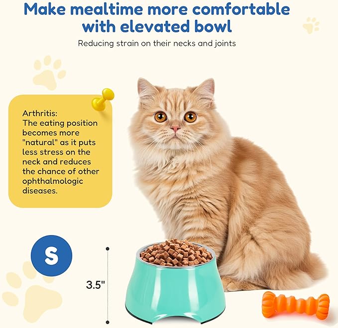 Raised Dog Bowls, Elevated Dog Bowls for Wearing Cone,Cocker Spaniel Long Ears,Neck Stress-Free,Non-Slip Stianless Steel Bowl for Small Size Dogs