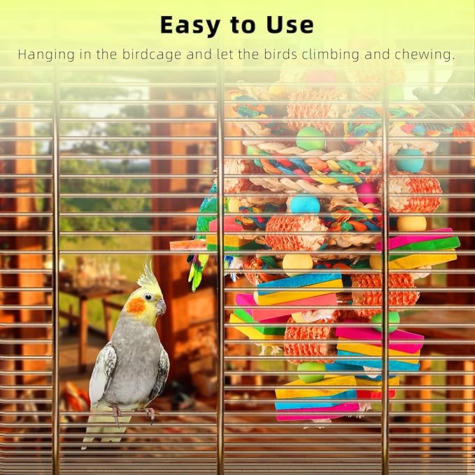 Parrot Toys for Medium and Large Birds Natural Wood Corn Cob Chewing Toy Bird Cage Accessories for African Grey,Macaws,Conure,Cokatoos,Cockatiel,Amazon Parrots