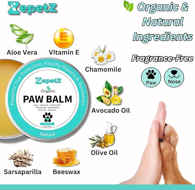 Lick-Safe Organic Paw & Nose Balm for Dogs, Cats – All-Natural, Vegan, Hypoallergenic – Heals, Protects & Restores Dry, Cracked Paws, Snouts & Elbows – Aloe, Avocado Oil, Beeswax 1.75 oz - (2 Pack)