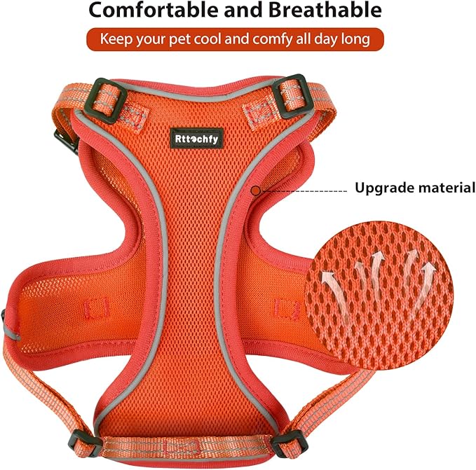 Rttochfy Cat Harness and Leash Set, Adjustable and Reflective Cat Vest, Escape Proof Kitten Harness, Easy to Put on with 3 Buckles for Cats Walking and Traveling (Orange, M)