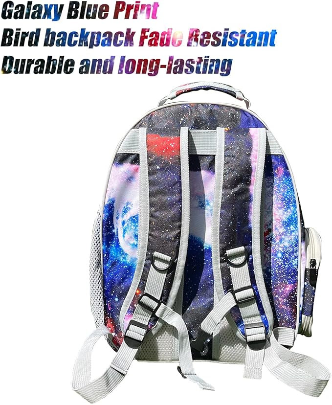 Galaxy Blue Bird Carrier Backpack with Perch - Bubble Backpack for Birds Conures, Budgies and Small ParrotsIdeal Ideal for Vet and Outdoor Adventures(Galaxy Blue, Large)