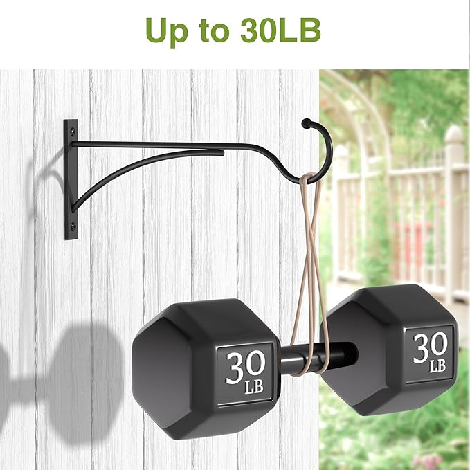 11 Inch Outdoor Plant Hanging Hooks for Wall:Metal Bracket for Hanging Baskets, Bird Feeders, Wind Chimes, Flower Baskets, Yoga Mat, Lanterns, Black