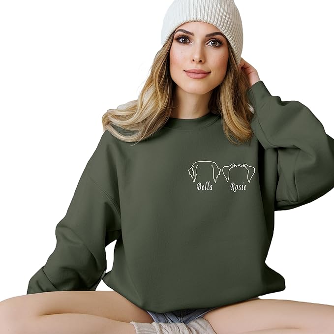 Custom Dog Mom Shirt for Women Pet Ears Sweatshirt with Name Unique Puppy Line Art Cute Dad Hoodie for DogDad Owner Lover