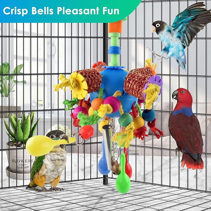 KATUMO Parrot Toys, Parakeet Foraging Shredder Hanging Toys Bird Ball Treats for Conure Mini Macaw Cockatiel Lovebird Small-Medium Birds