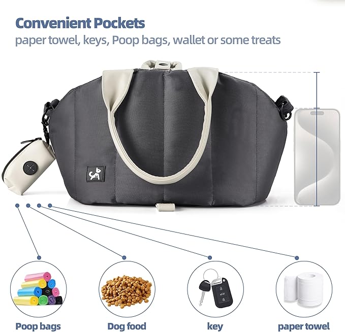 Sytopia Small Dog Carrier Purse, Portable Pet Carrier Tote Carrier with Pockets, Adjustable Safety Leash, Waterproof Dog Travel Bag, Travel Pets Purse up to 4 Lbs, Dark Grey
