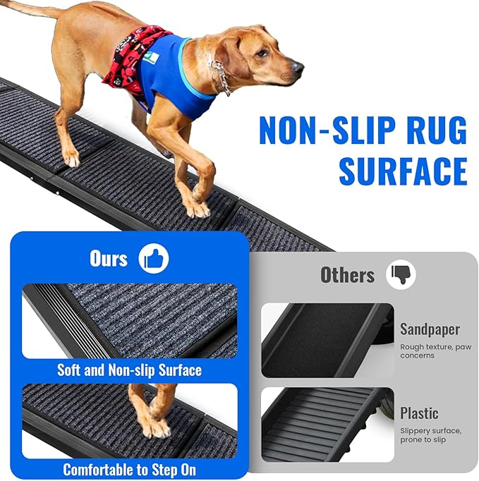 Dog Ramp for Car, 63"x17" Foldable Car Ramp for Dogs, Dog Car Dog Ramps for Large Dogs SUV, Car Dog Ramp with Non-Slip Rug Surface, Folding Dog Ramp for Truck, SUV