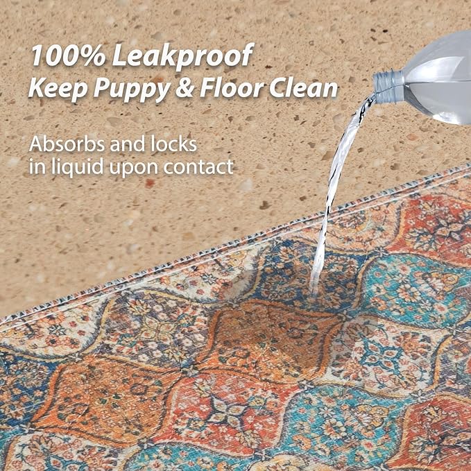 nunubaby Washable Pee Pads for Dogs, Stylish, Non-Slip and Leak-Proof Pee Pads. Reusable Potty Pads for Dogs for Crates and Floors.(Cream/Multi, 24" x36" )