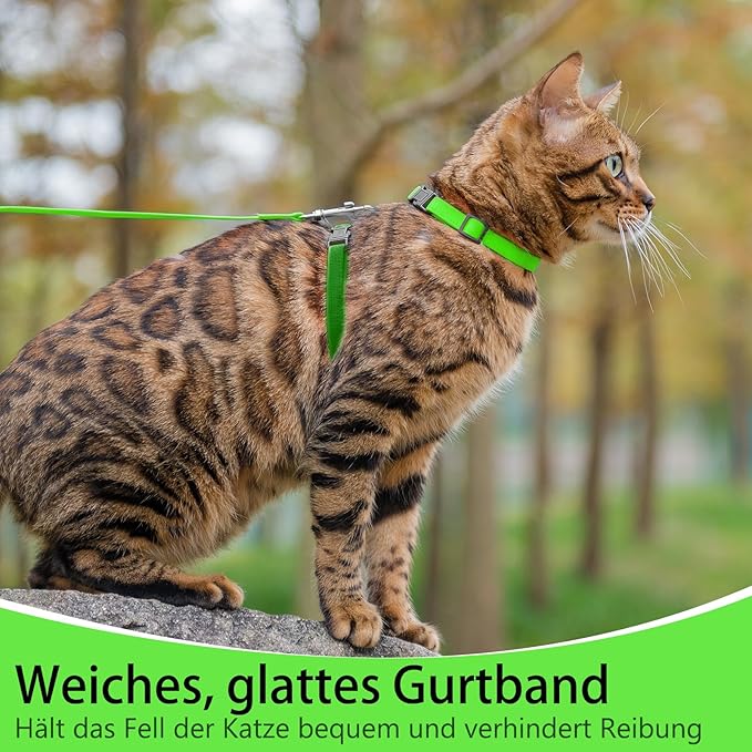 PUPTECK Adjustable Cat Harness and Leash Set Escape Proof Kitten Strap Collar for Walking Travel, Green, M