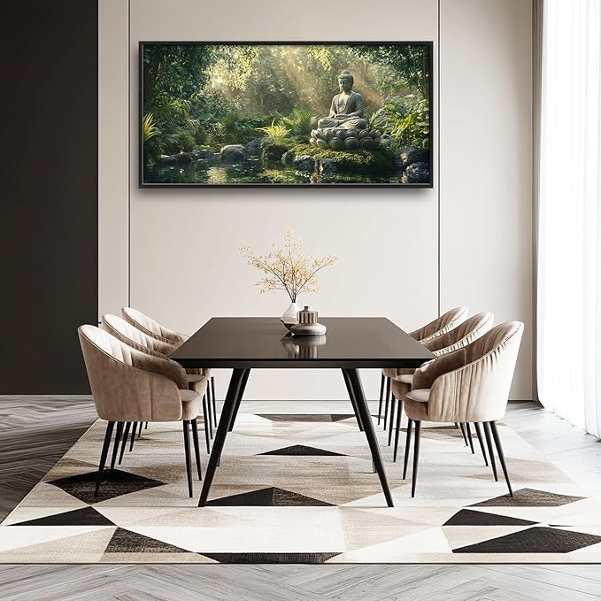 Large Buddha Forest Wall Art for Living Room, Framed Oversized Tree Lake Wall Decor, Nature Landscape Canvas Painting Modern Artwork Home Decoration for Dining Room Bedroom Office 60"x30"