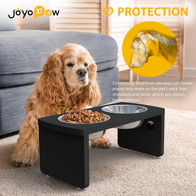 Elevated Dog Bowls, Bamboo Raised Dog Bowl for Medium Dogs, with 2 Stainless Steel Bowls (7'' Tall-40 oz Bowl, Black)