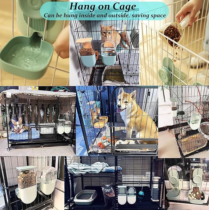 Kenond Hanging Automatic Food Water Dispenser, 35oz Rabbit Feeder Guinea Pig Water Bottle Feeder for Ferret Guinea Pig Rabbit Bunny Cage Accessories(Gray)